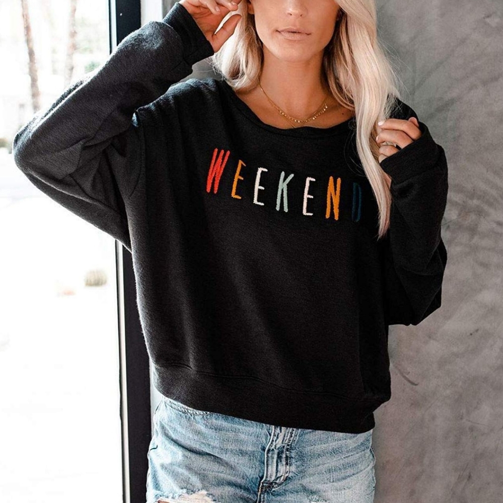 🆕️  'Weekend' Off The Shoulder Graphic Pullover